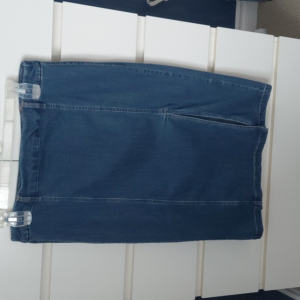 Pull-on Stretch Denim Midi Skirt - Picture 4 of 6